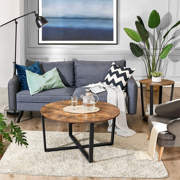 Round Coffee Table Rustic Brown and Black - RnR Galore