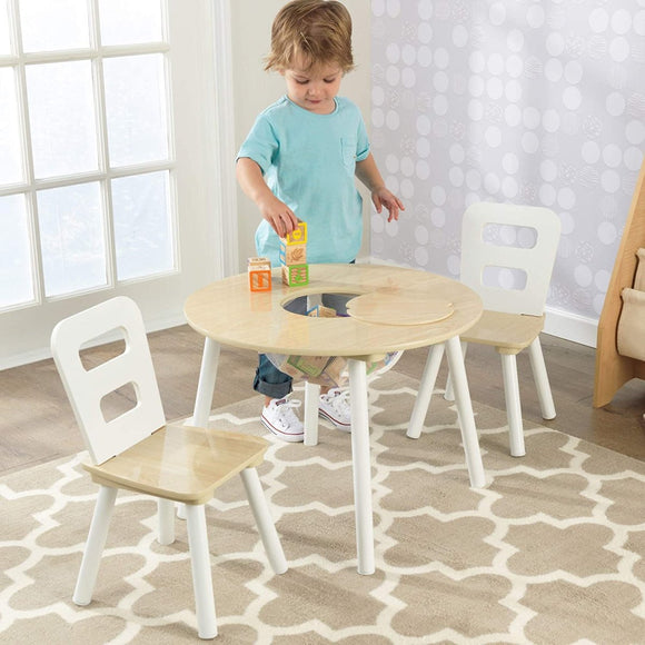 Round Table and 2 Chair Set for children (White Natural) - RnR Galore