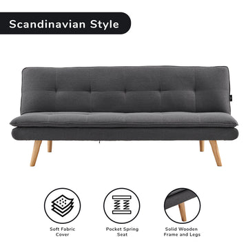 Sarantino 3 Seater Linen Sofa Bed Couch Lounge Futon - Dark Grey - RnR Galore