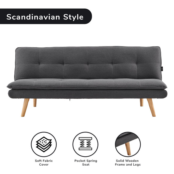 Sarantino 3 Seater Linen Sofa Bed Couch Lounge Futon - Dark Grey - RnR Galore