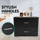Sarantino Bedside Table Cabinet Storage Chest 2 Drawers Lamp Side Nightstand - Black - RnR Galore