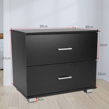 Sarantino Bedside Table Cabinet Storage Chest 2 Drawers Lamp Side Nightstand - Black - RnR Galore