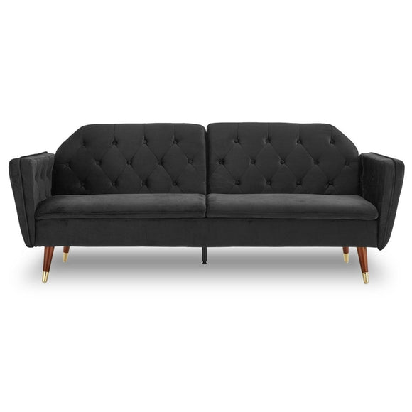 Sarantino Faux Velvet Tufted Sofa Bed Couch Futon - Black - RnR Galore