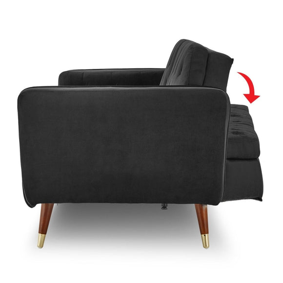Sarantino Faux Velvet Tufted Sofa Bed Couch Futon - Black - RnR Galore