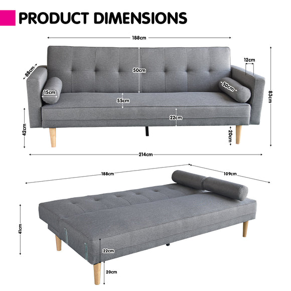 Sarantino Madison Sofa Bed Lounge Couch Futon Furniture Home Light Grey Linen Suite - RnR Galore