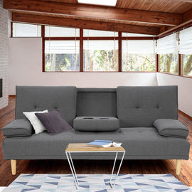 Sarantino Rochester Linen Fabric Sofa Bed Lounge Couch Futon Furniture Suite - Dark Grey - RnR Galore