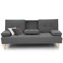 Sarantino Rochester Linen Fabric Sofa Bed Lounge Couch Futon Furniture Suite - Dark Grey - RnR Galore