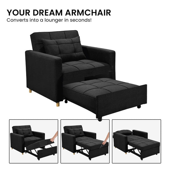 Sarantino Suri 3 - in - 1 Convertible Lounge Chair Bed - Black - RnR Galore