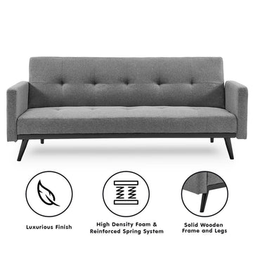 Sarantino Tufted Faux Linen 3 - Seater Sofa Bed with Armrests - Light Grey - RnR Galore