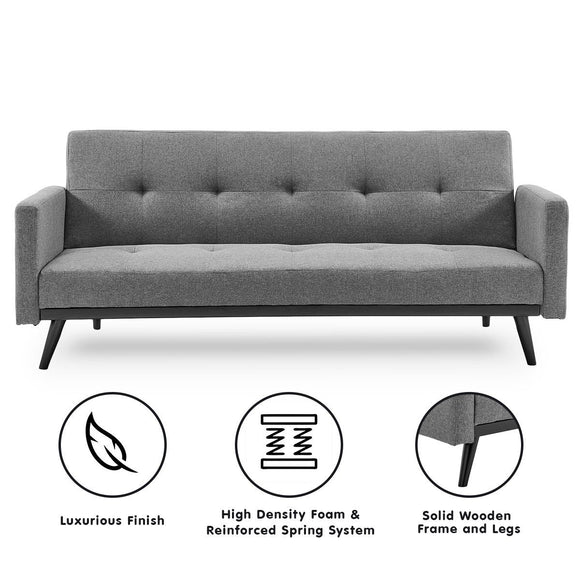 Sarantino Tufted Faux Linen 3 - Seater Sofa Bed with Armrests - Light Grey - RnR Galore
