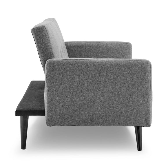 Sarantino Tufted Faux Linen 3 - Seater Sofa Bed with Armrests - Light Grey - RnR Galore