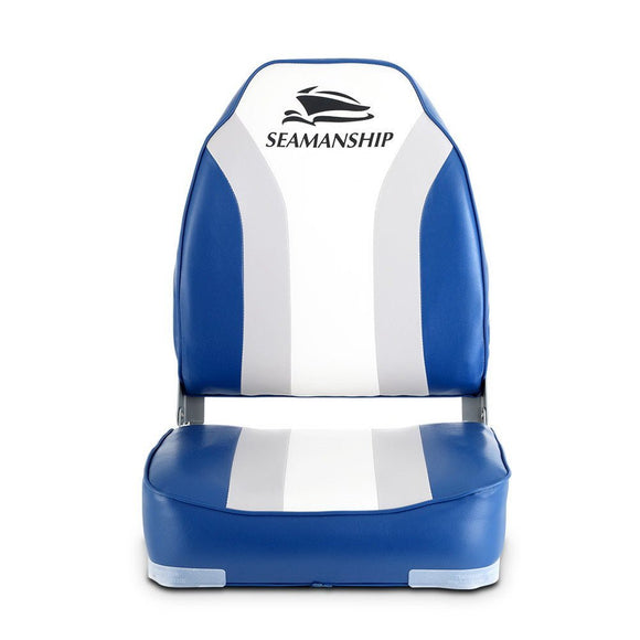 Seamanship 2X Folding Boat Seats Marine Seat Swivel High Back 12cm Padding Blue - RnR Galore