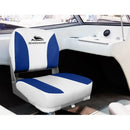 Seamanship 2X Folding Boat Seats Marine Swivel Low Back 13cm Padding White Blue - RnR Galore