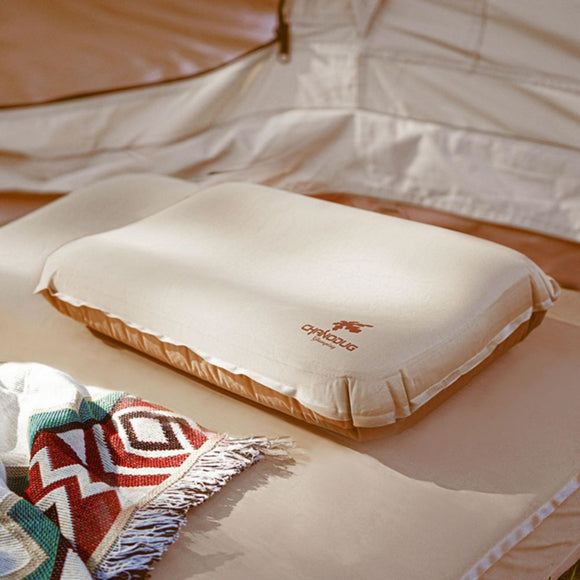 Self Inflating Camping Pillow with Ergonomic 3D Support - Gold - RnR Galore