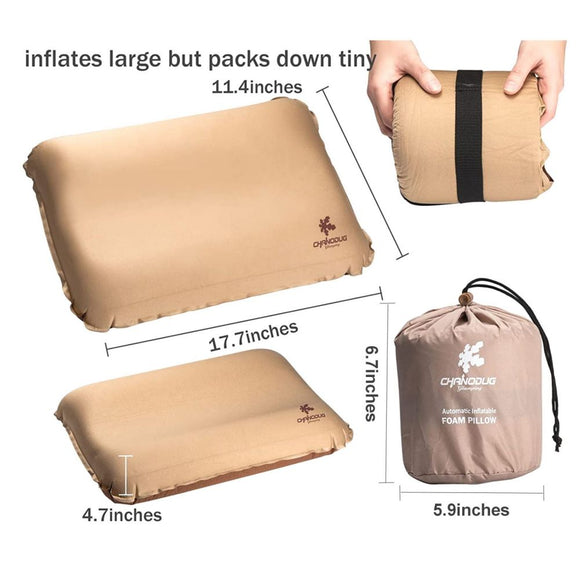 Self Inflating Camping Pillow with Ergonomic 3D Support - Gold - RnR Galore