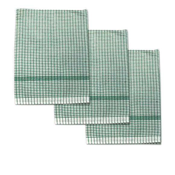 Set of 3 Jumbo Cotton Checkered Tea Towels 60 x 90 cm Green - RnR Galore