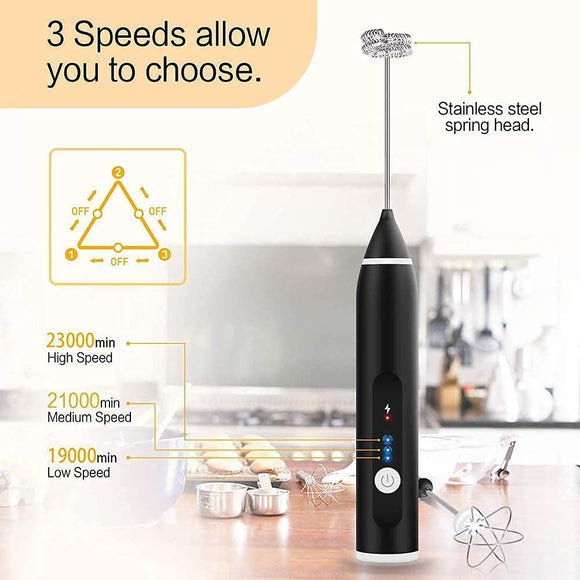 Silver Rechargeable Electric Milk Frother Handheld (3 Speeds) - RnR Galore