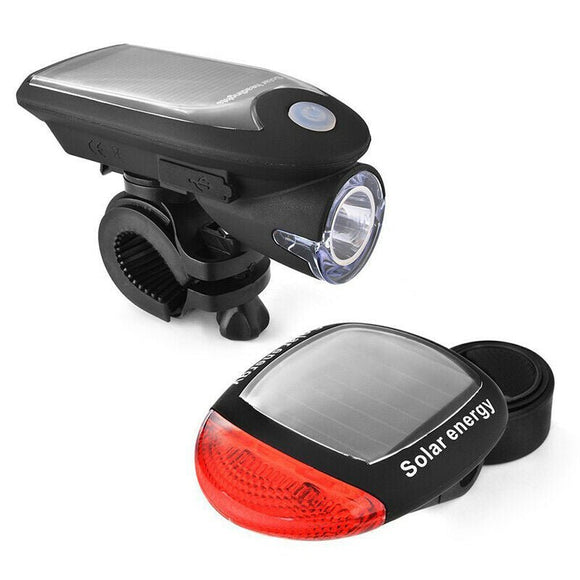 Solar Powered Bicycle Cycling Bike LED Headlight + Rear Tail Light Lamp LED with Gift Box - RnR Galore