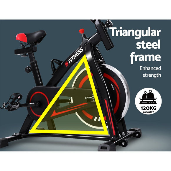 Spin Exercise Bike Flywheel Fitness Commercial Home Workout Gym Machine Bonus Phone Holder Black - RnR Galore