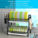 Stainless Steel 2 - Tier Dish Drying Rack with Utensil Holder, Cutting Board Holder and Dish Drainer for Kitchen Counter (Black) - RnR Galore