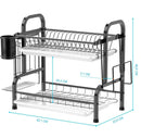 Stainless Steel 2 - Tier Dish Drying Rack with Utensil Holder, Cutting Board Holder and Dish Drainer for Kitchen Counter (Black) - RnR Galore