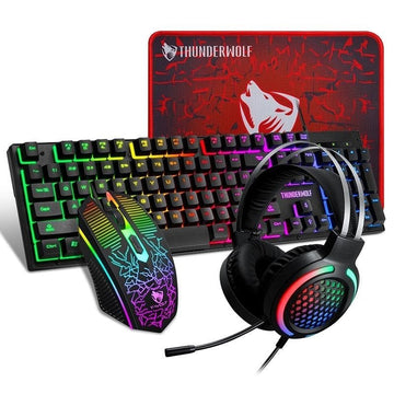 T - Wolf TF400 4 - pcs Rainbow Keyboard/Mouse/Headphone/Mouse Pad Kit Set - RnR Galore