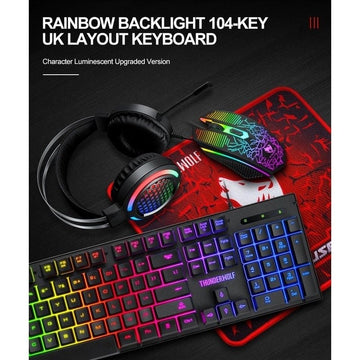 T - Wolf TF400 4 - pcs Rainbow Keyboard/Mouse/Headphone/Mouse Pad Kit Set - RnR Galore