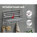 Towel Rail Rack Holder 4 Bars Wall Mounted Aluminium Foldable Hanging Hook - RnR Galore