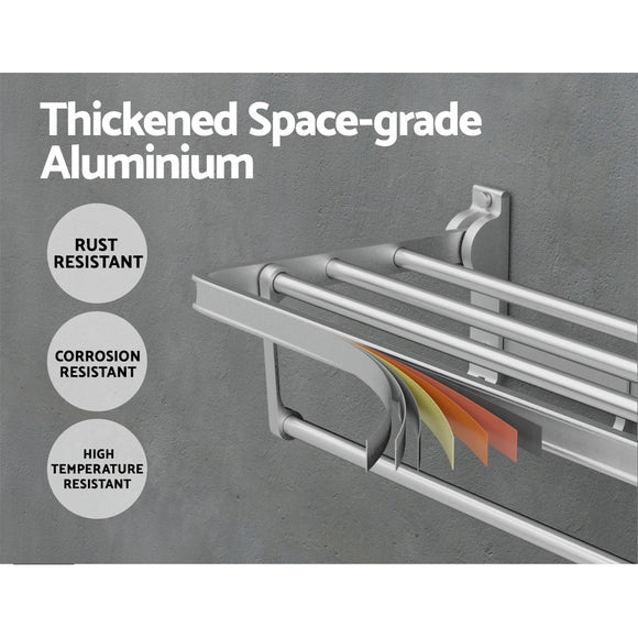 Towel Rail Rack Holder 4 Bars Wall Mounted Aluminium Foldable Hanging Hook - RnR Galore