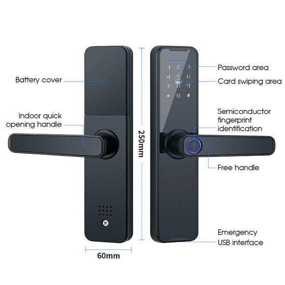Tuya Home WIFI Smart Door Lock Biometric Fingerprint Smart Card Password Key USB - RnR Galore