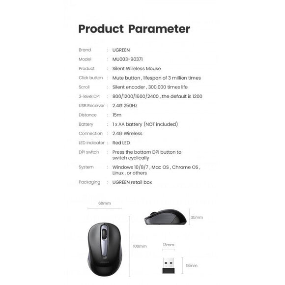 UGREEN 90371 Mini Portable Wireless Mouse - RnR Galore