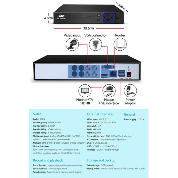 UL - tech CCTV Security System 4CH DVR 4 Cameras 1080p - RnR Galore