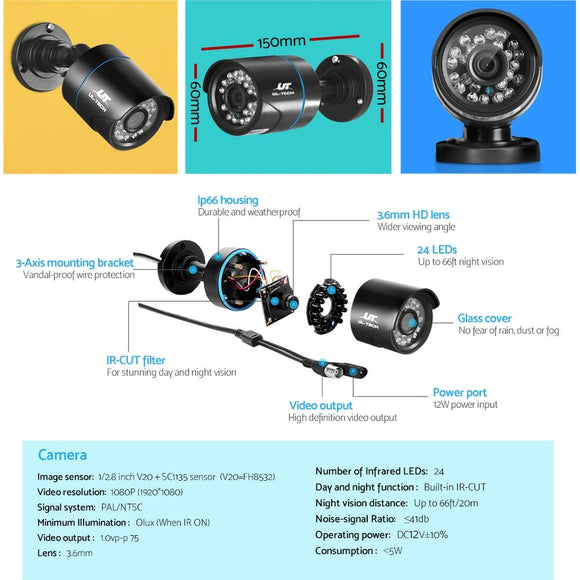 UL - tech CCTV Security System 4CH DVR 4 Cameras 4TB Hard Drive - RnR Galore