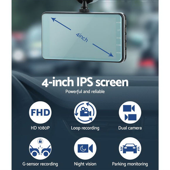 UL - tech Dash Camera 1080P 4" Front Rear Cam,UL - tech Dash Camera 1080P 4" Front Rear View Dual Cam Car DVR Reverse Recorder - RnR Galore