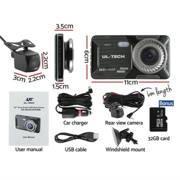 UL - tech Dash Camera 1080P 4" Front Rear Cam,UL - tech Dash Camera 1080P 4" Front Rear View Dual Cam Car DVR Reverse Recorder - RnR Galore