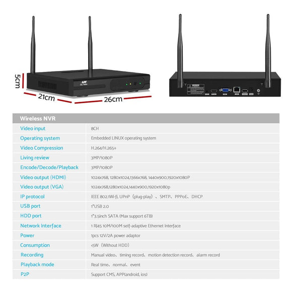 UL - tech Wireless CCTV Security System 8CH NVR 3MP 4 Square Cameras - RnR Galore