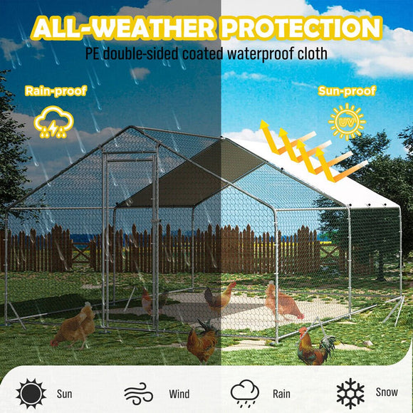 VaKa 3x4x1.95m Metal Walk - in Chicken Coop Rabbit Hutch Cage Hen House Chook Au - RnR Galore