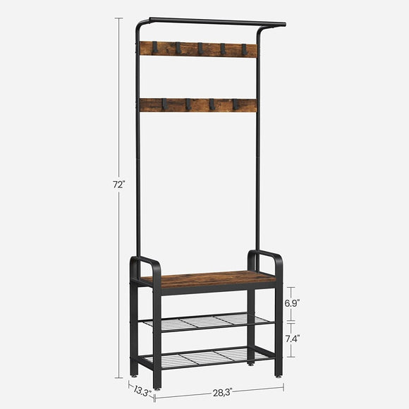 Vintage Coat Rack Shoe Bench, Wood Look Accent Furniture and Metal Frame - RnR Galore