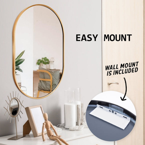 Wall Mirror Oval Aluminum Frame Bathroom 50x75cm GOLD - RnR Galore