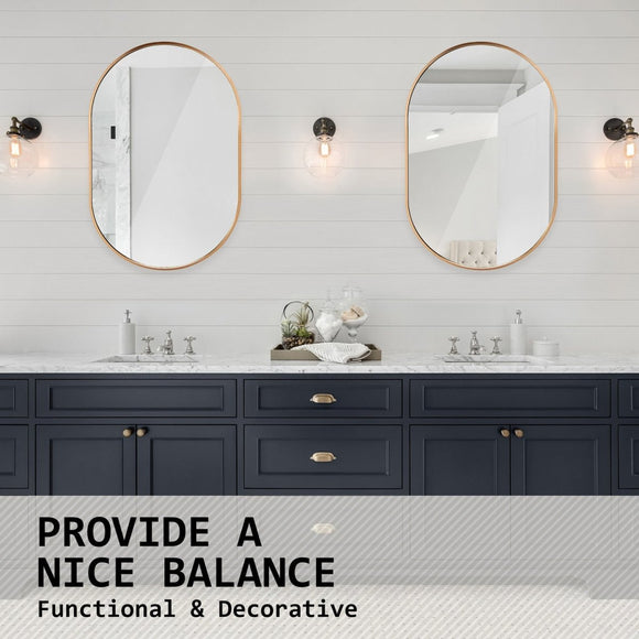 Wall Mirror Oval Aluminum Frame Bathroom 50x75cm GOLD - RnR Galore