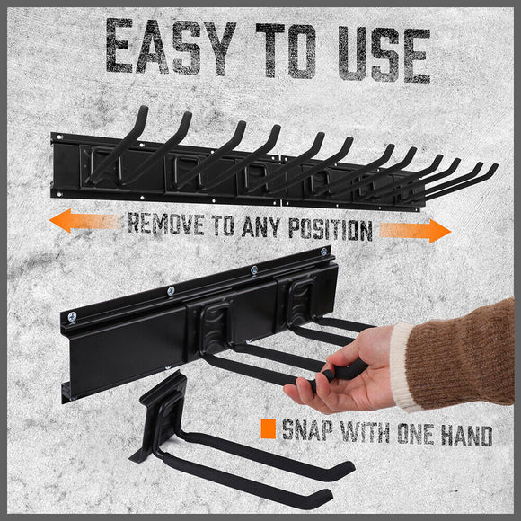 Wall Mounted Hook Rail Set Bike Holder Garden Tool Storage Rack Garage Organizer - RnR Galore