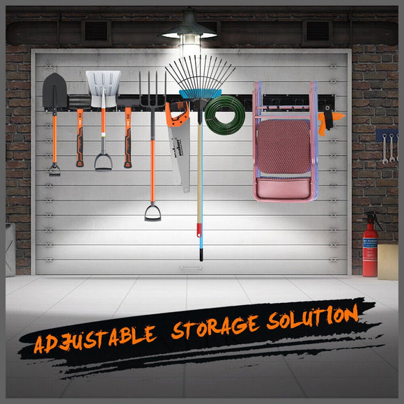 Wall Mounted Hook Rail Set Bike Holder Garden Tool Storage Rack Garage Organizer - RnR Galore