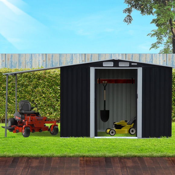 Wallaroo 4x8ft Zinc Steel Garden Shed with Open Storage - Black - RnR Galore