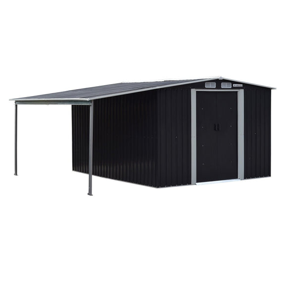 Wallaroo 6x8ft Zinc Steel Garden Shed with Open Storage - Black - RnR Galore