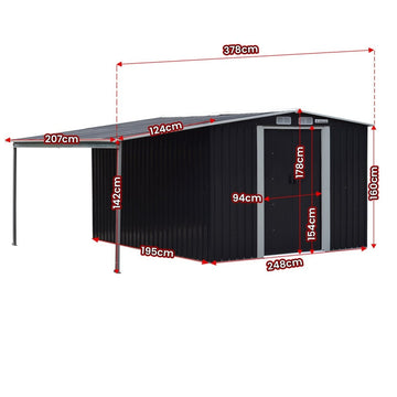 Wallaroo 6x8ft Zinc Steel Garden Shed with Open Storage - Black - RnR Galore