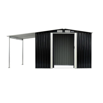 Wallaroo 6x8ft Zinc Steel Garden Shed with Open Storage - Black - RnR Galore