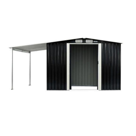 Wallaroo 6x8ft Zinc Steel Garden Shed with Open Storage - Black - RnR Galore