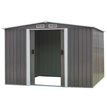 Wallaroo Garden Shed Spire Roof 8ft x 8ft Outdoor Storage Shelter - Grey - RnR Galore