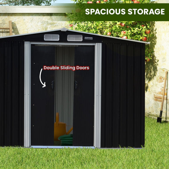 Wallaroo Garden Shed with Semi - Close Storage 6*8FT - Black - RnR Galore