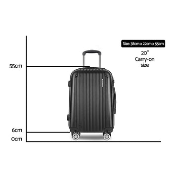 Wanderlite 20" 55cm Luggage Trolley Travel Set Suitcase Carry On Hard Shell Case Sets Lightweight Black - RnR Galore